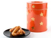 かりんとう 丸中缶(朱色)(ゆしま花月)