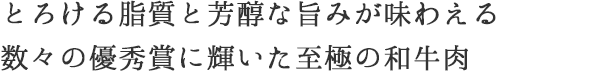 とろける脂質と芳醇な旨みが味わえる数々の優秀賞に輝いた至極の和牛肉