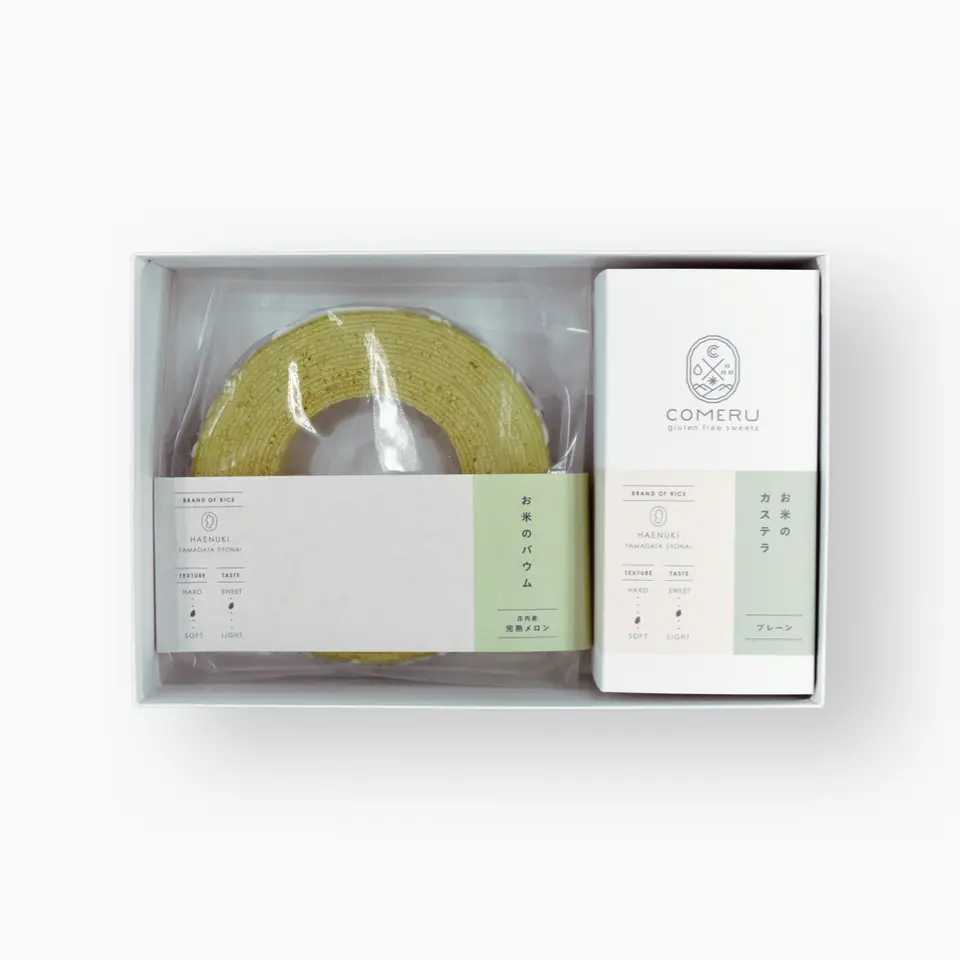 お米のバウム（庄内産完熟メロン）・お米のカステラ（プレーン）の詰め合わせ_0