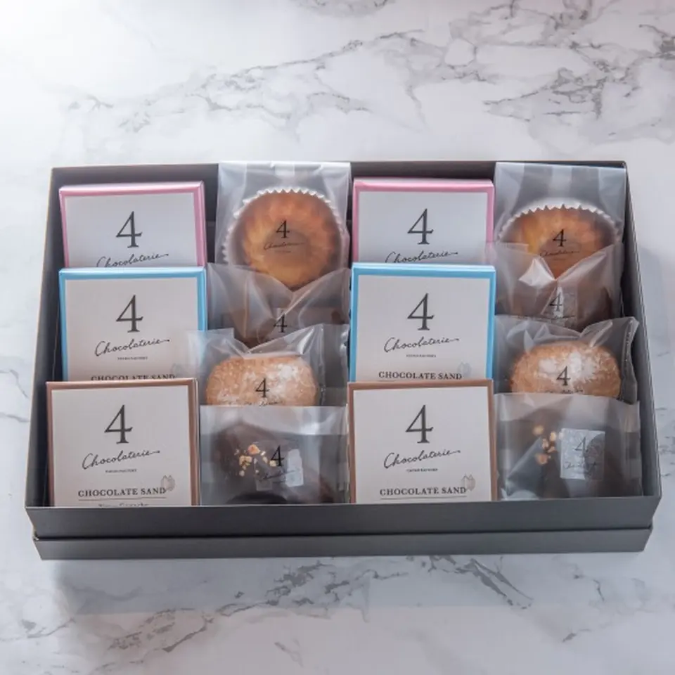 チョコレートサンド（バニラ・真珠の塩キャラメル・ビター各2個）、焼菓子（フィナンシェ２種・マドレーヌ・ダックワーズ各2個）_2