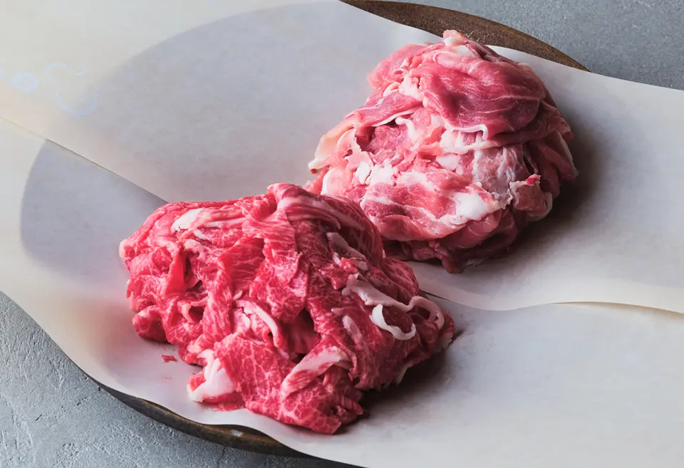 【お試し】国産黒毛和牛・国産豚：小間切れセット 各300g_0