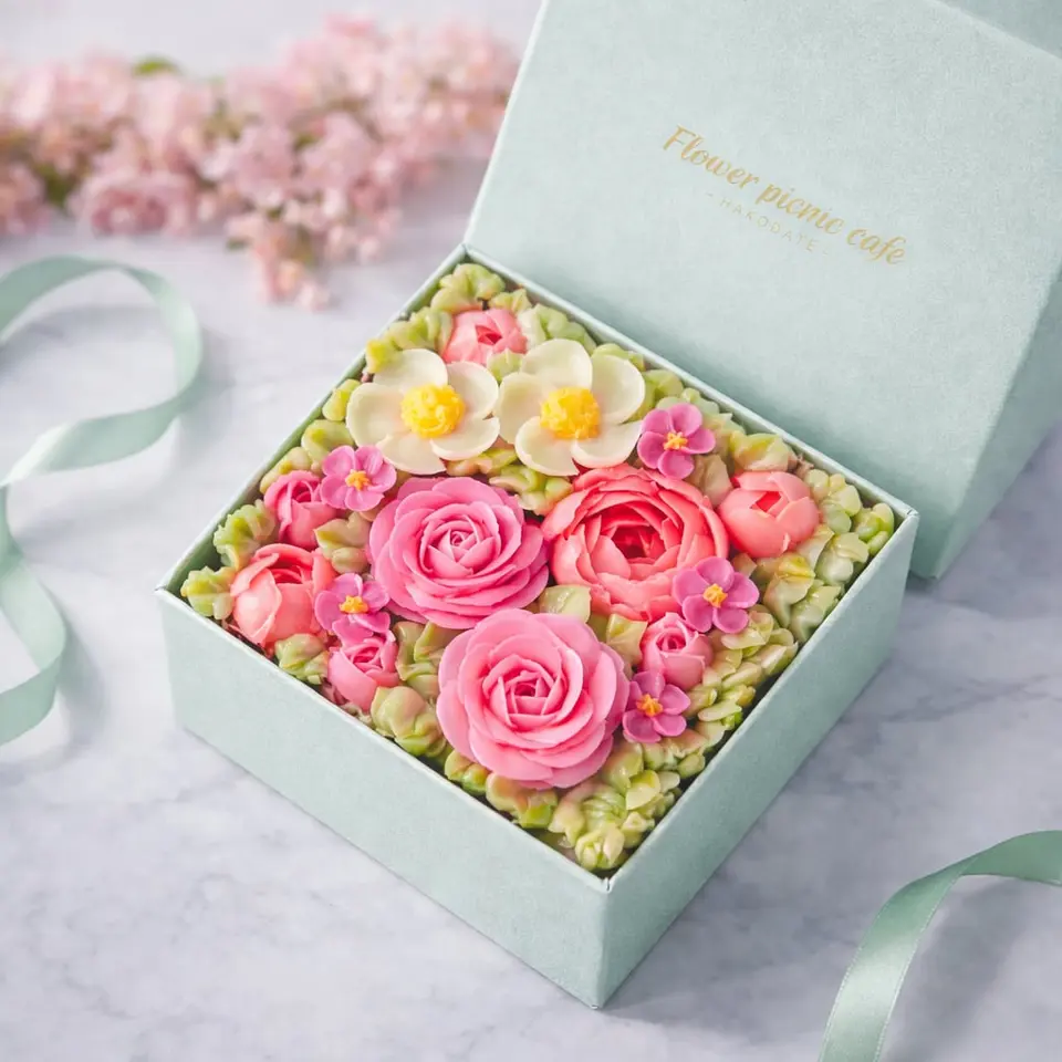 食べられるお花のボックスフラワーケーキ【Peach Pink】_0