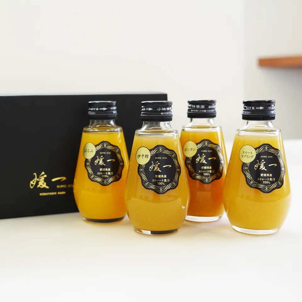 媛一小瓶4本セット（はるみ・ポンカン・伊予柑・スイートスプリング 各160ml）ストレート果汁100%ジュース_0