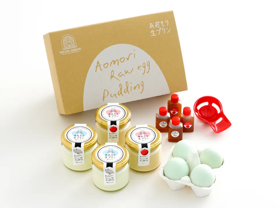 あおもり生プリン(塩カラメル・りんご)各2個セット_0