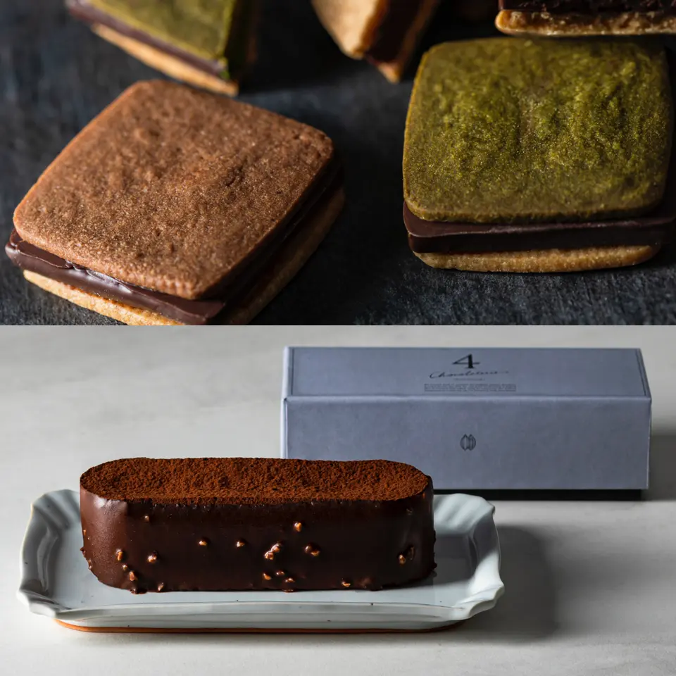 チョコレートサンド(バニラ・真珠の塩キャラメル各2個・四日市抹茶・ビター各1個入)+ガトーショコラ(2本)セット_0