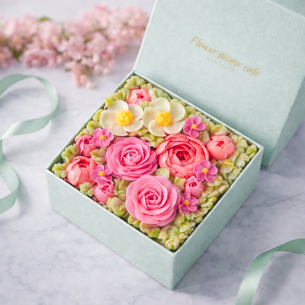 食べられるお花のボックスフラワーケーキ【Peach Pink】